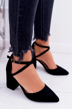 Clearance Czółenka Damskie Na Słupku W Szpic Czarne Cosmo Damskie Czółenka Zamszowe|Czółenka Na Słupku