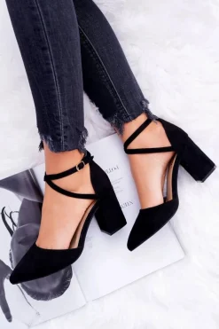 Clearance Czółenka Damskie Na Słupku W Szpic Czarne Cosmo Damskie Czółenka Zamszowe|Czółenka Na Słupku