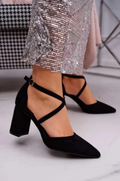 Discount Czółenka Damskie Na Słupku W Szpic Czarne Future Damskie Czółenka Zamszowe|Czółenka Na Słupku