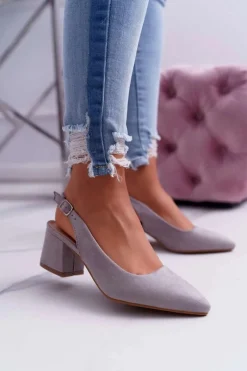 Czółenka Zamszowe|Czółenka Na Słupku>Boto Czółenka Damskie Na Słupku W Szpic Szare Contrail