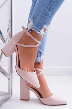 Discount Boto Czółenka Damskie Na Słupku W Szpic Beżowe Traffic