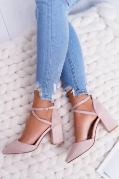 Discount Boto Czółenka Damskie Na Słupku W Szpic Beżowe Traffic