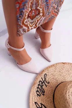 Clearance Boto Czółenka Damskie Na Słupku W Szpic Beżowe Elegante