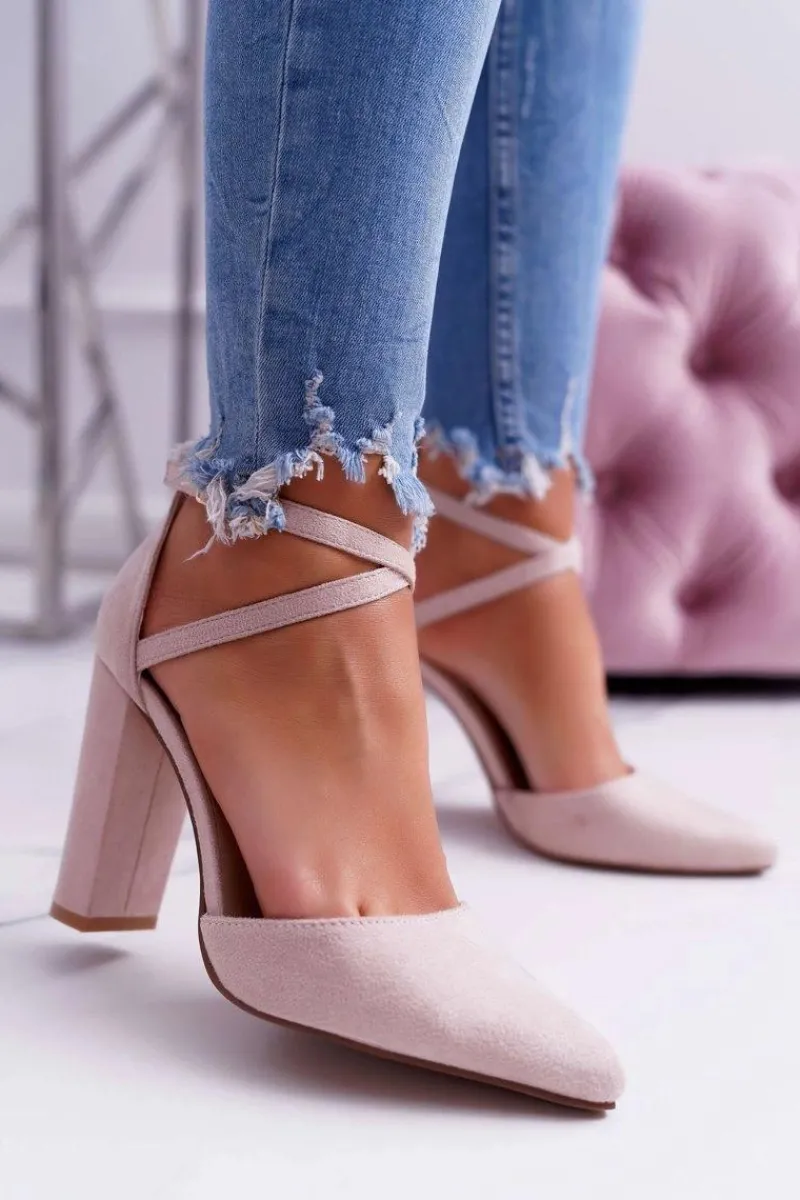 Best Boto Czółenka Damskie Na Słupku W Szpic Beżowe High Traffic