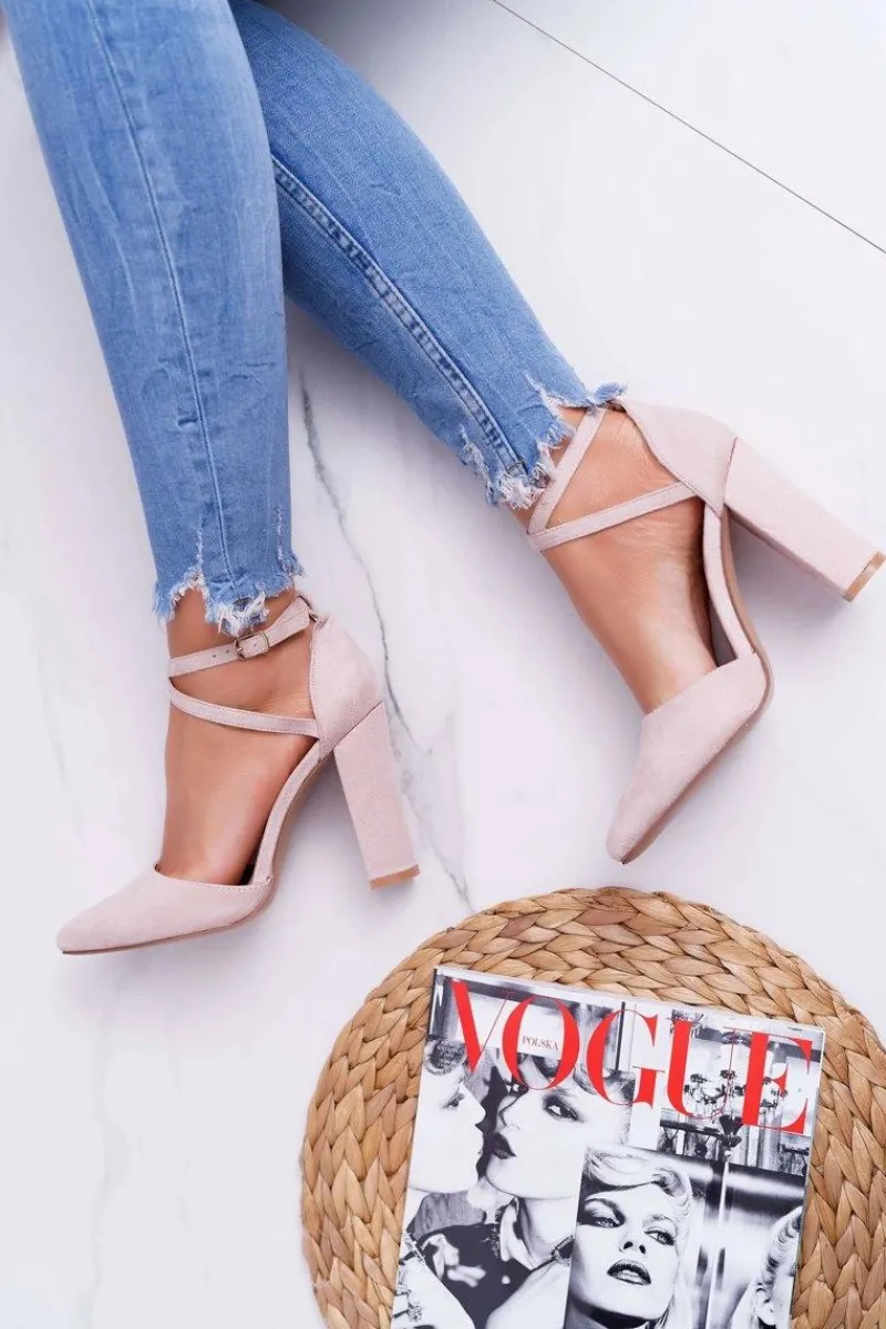 Best Boto Czółenka Damskie Na Słupku W Szpic Beżowe High Traffic