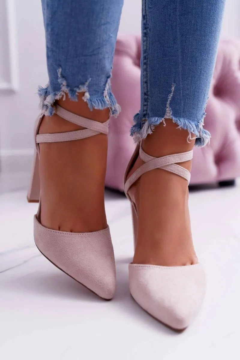 Best Boto Czółenka Damskie Na Słupku W Szpic Beżowe High Traffic