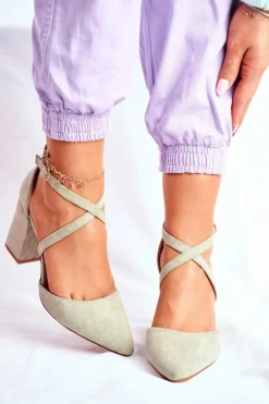 Hot Czółenka Damskie Na Słupku W Szpic Zielone Traffic Damskie Czółenka Zamszowe|Czółenka Na Słupku