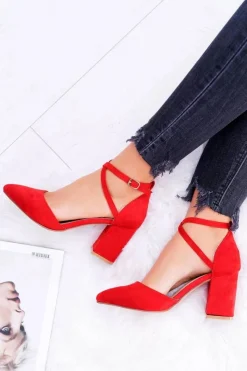 Clearance Czółenka Damskie Na Słupku W Szpic Czerwone Traffic Damskie Czółenka Zamszowe|Czółenka Na Słupku