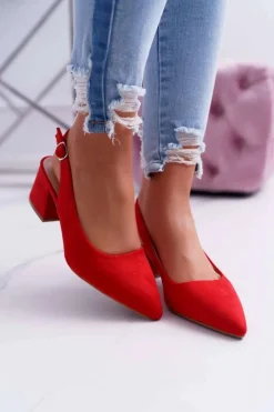 Sale Boto Czółenka Damskie Na Słupku W Szpic Czerwone Contrail