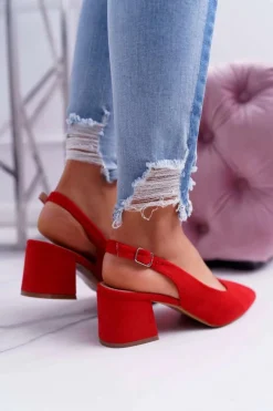 Sale Boto Czółenka Damskie Na Słupku W Szpic Czerwone Contrail