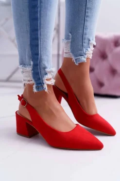 Sale Boto Czółenka Damskie Na Słupku W Szpic Czerwone Contrail