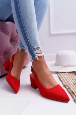 Sale Boto Czółenka Damskie Na Słupku W Szpic Czerwone Contrail