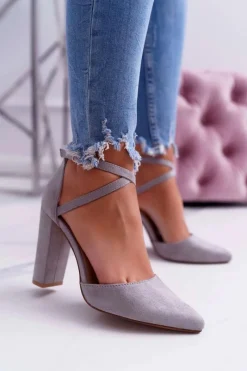 Boto Czółenka Damskie Na Słupku W Szpic Szare High Traffic