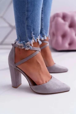 Boto Czółenka Damskie Na Słupku W Szpic Szare High Traffic