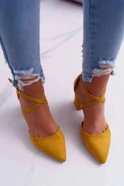 Czółenka Damskie Na Słupku W Szpic Żółte Traffic Damskie Czółenka Zamszowe|Czółenka Na Słupku