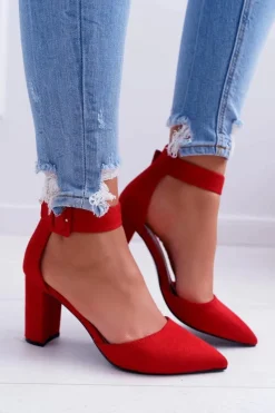 Clearance Czółenka Damskie Na Słupku W Szpic Czerwone Domine Damskie Czółenka Zamszowe|Czółenka Na Słupku