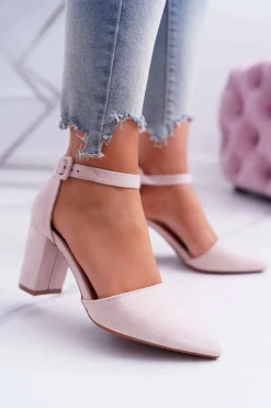 Online Czółenka Damskie Na Słupku W Szpic Beżowe MadamStyle Damskie Czółenka Zamszowe|Czółenka Na Słupku