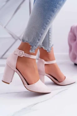 Online Czółenka Damskie Na Słupku W Szpic Beżowe MadamStyle Damskie Czółenka Zamszowe|Czółenka Na Słupku