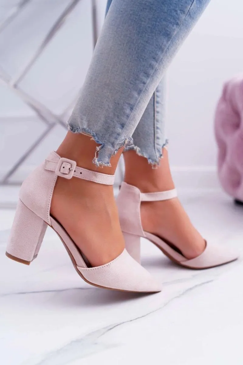 Online Czółenka Damskie Na Słupku W Szpic Beżowe MadamStyle Damskie Czółenka Zamszowe|Czółenka Na Słupku