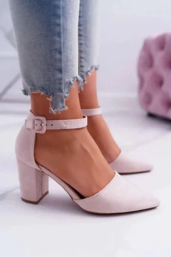 Online Czółenka Damskie Na Słupku W Szpic Beżowe MadamStyle Damskie Czółenka Zamszowe|Czółenka Na Słupku