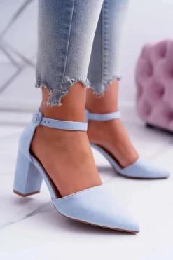 Sale Boto Czółenka Damskie Na Słupku W Szpic Niebieskie MadamStyle