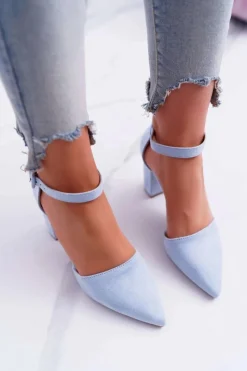 Sale Boto Czółenka Damskie Na Słupku W Szpic Niebieskie MadamStyle