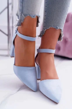 Sale Boto Czółenka Damskie Na Słupku W Szpic Niebieskie MadamStyle