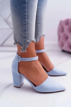Sale Boto Czółenka Damskie Na Słupku W Szpic Niebieskie MadamStyle