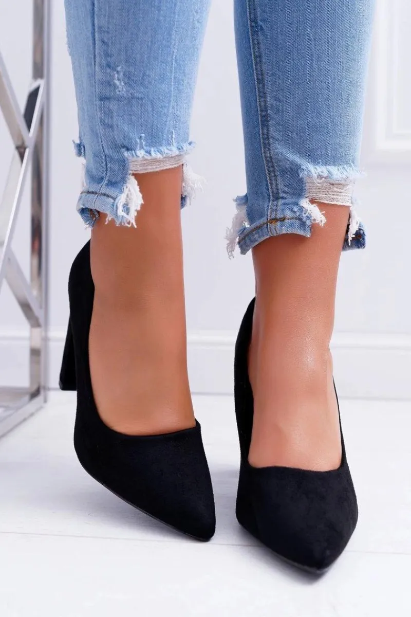 Best Boto Czółenka Damskie Na Słupku Zamszowe Czarne Strawberry