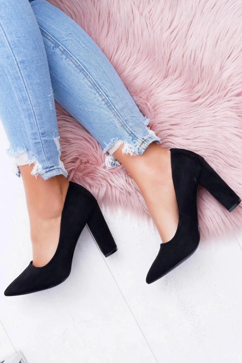 Best Boto Czółenka Damskie Na Słupku Zamszowe Czarne Strawberry