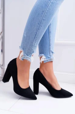 Best Boto Czółenka Damskie Na Słupku Zamszowe Czarne Strawberry