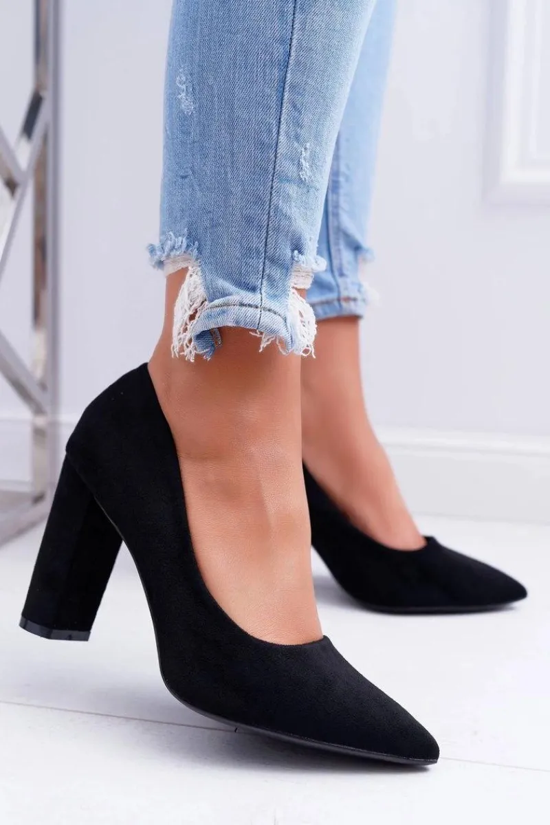 Best Boto Czółenka Damskie Na Słupku Zamszowe Czarne Strawberry