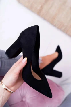 Czółenka Zamszowe|Czółenka Na Słupku>Boto Czółenka Damskie Na Słupku Zamszowe Czarne Clarina