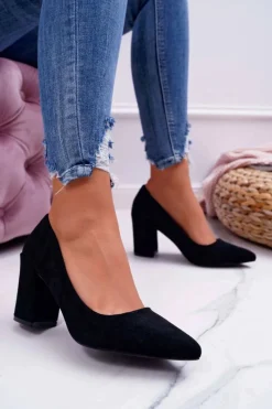 Hot Czółenka Damskie Na Słupku Zamszowe Czarne Femmini Damskie Czółenka Zamszowe|Czółenka Na Słupku