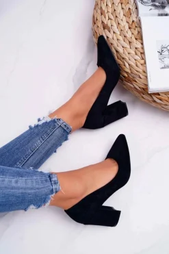 Hot Czółenka Damskie Na Słupku Zamszowe Czarne Femmini Damskie Czółenka Zamszowe|Czółenka Na Słupku