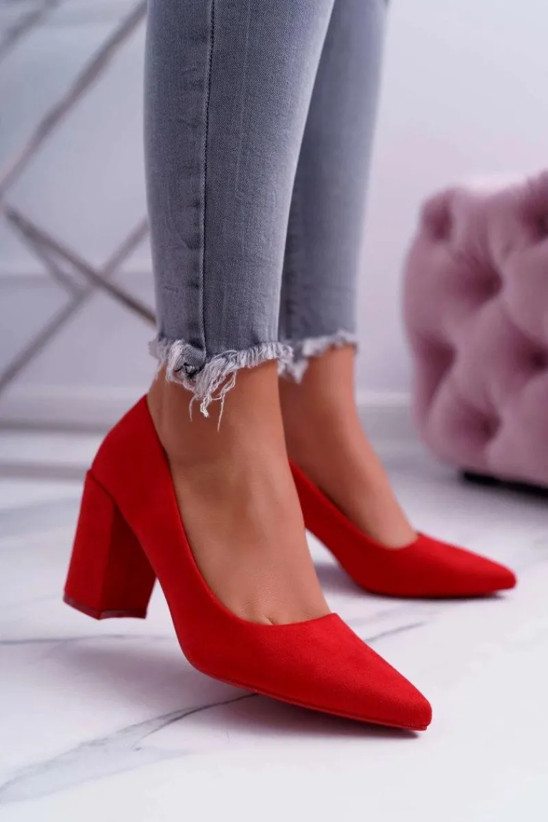 Sale Czółenka Damskie Na Słupku Zamszowe Czerwone Neshka Damskie Czółenka Na Słupku|Czółenka Zamszowe