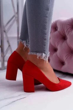 Sale Czółenka Damskie Na Słupku Zamszowe Czerwone Neshka Damskie Czółenka Na Słupku|Czółenka Zamszowe