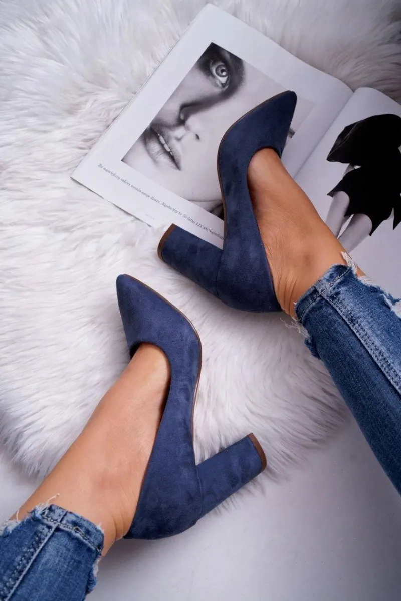 Online Czółenka Damskie Na Słupku Zamszowe Granatowe Florena Damskie Czółenka Zamszowe|Czółenka Na Słupku