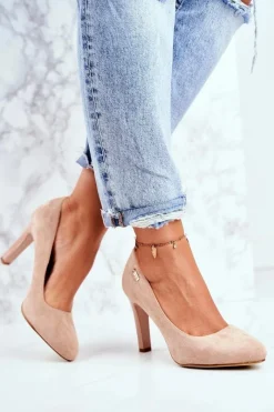 Czółenka Zamszowe|Czółenka Na Słupku>Buty Sergio Leone Czółenka Damskie Na Słupku Zamsz Sergio Leone Beżowe Campbell