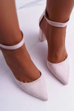 Boto Czółenka Damskie Na Słupku Zamszowe Beżowe Harye