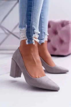 Online Boto Czółenka Damskie Na Słupku Zamszowe Szare Neshka