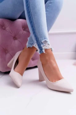 Clearance Boto Czółenka Damskie Na Słupku Zamszowe Beżowe Raspberry