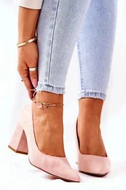 Online Boto Czółenka Damskie Na Słupku Zamszowe Różowe Florena