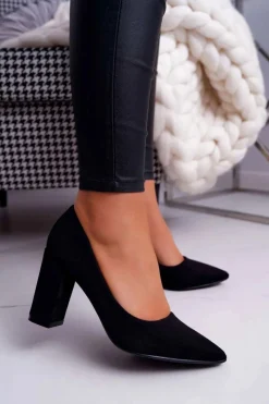 Czółenka Zamszowe|Czółenka Na Słupku>Boto Czółenka Damskie Na Słupku Zamszowe Czarne Florena