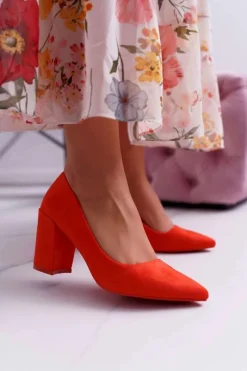 Czółenka Zamszowe|Czółenka Na Słupku>Boto Czółenka Damskie Na Słupku Zamszowe Pomarańczowe Neshka