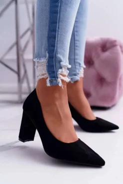 Czółenka Damskie Na Słupku Zamszowe Czarne Eriela Damskie Czółenka Zamszowe|Czółenka Na Słupku