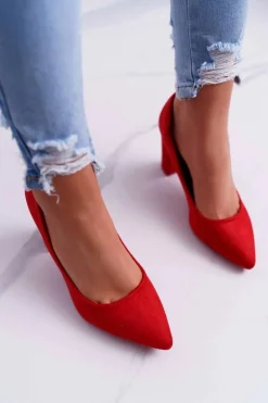 Czółenka Zamszowe|Czółenka Na Słupku>Boto Czółenka Damskie Na Słupku Zamszowe Czerwone Raspberry