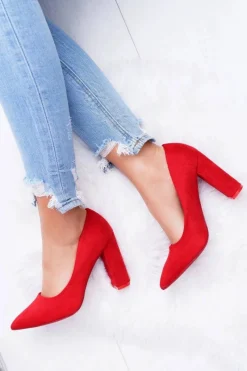 Clearance Boto Czółenka Damskie Na Słupku Zamszowe Czerwone Strawberry