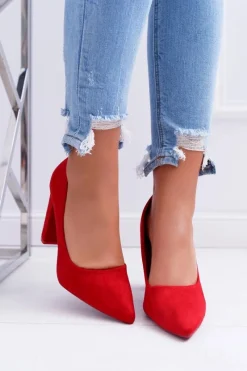 Clearance Boto Czółenka Damskie Na Słupku Zamszowe Czerwone Strawberry