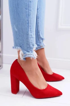 Clearance Boto Czółenka Damskie Na Słupku Zamszowe Czerwone Strawberry